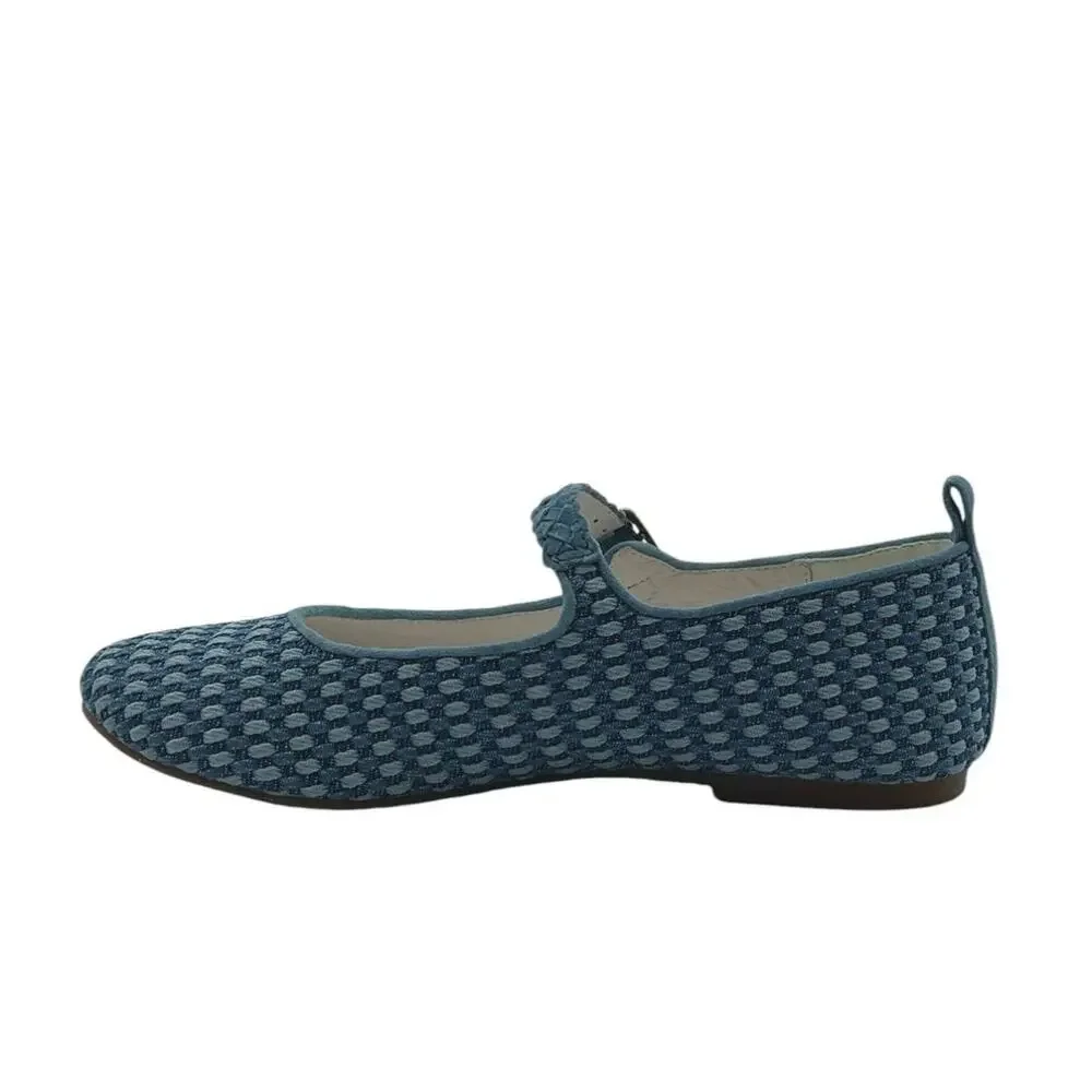 Charlotte Stone Raleigh Woven Mary Jane Ballet Flats Denim Blue Size 9